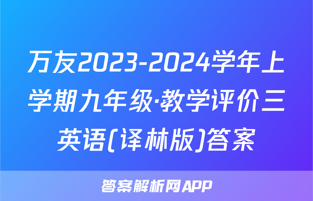 万友2023-2024学年上学期九年级·教学评价三英语(译林版)答案