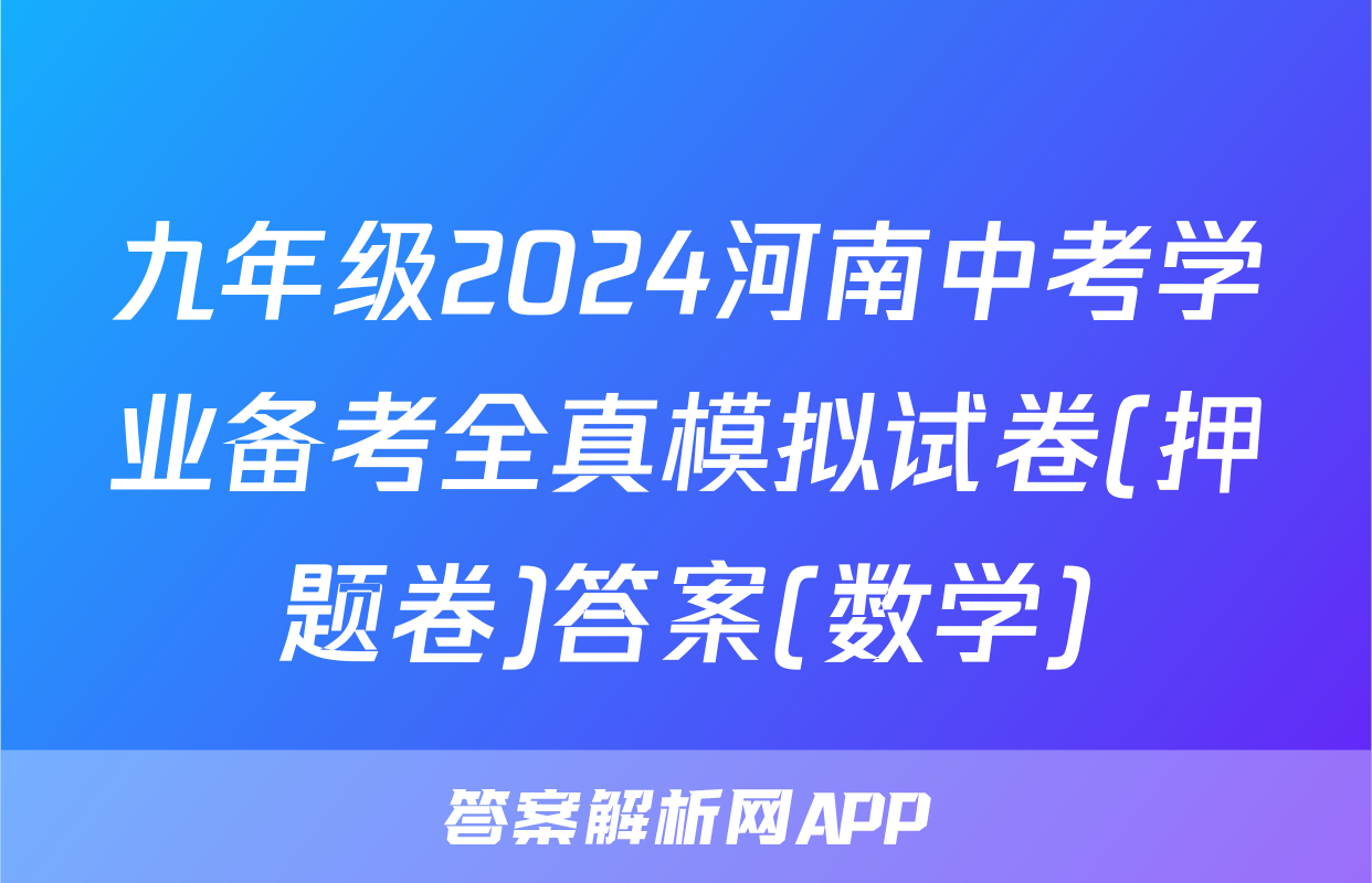 九年级2024河南中考学业备考全真模拟试卷(押题卷)答案(数学)