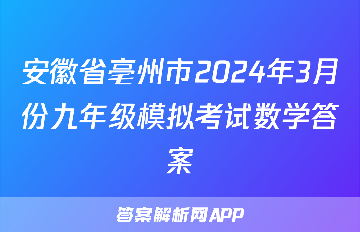 安徽省亳州市2024年3月份九年级模拟考试数学答案