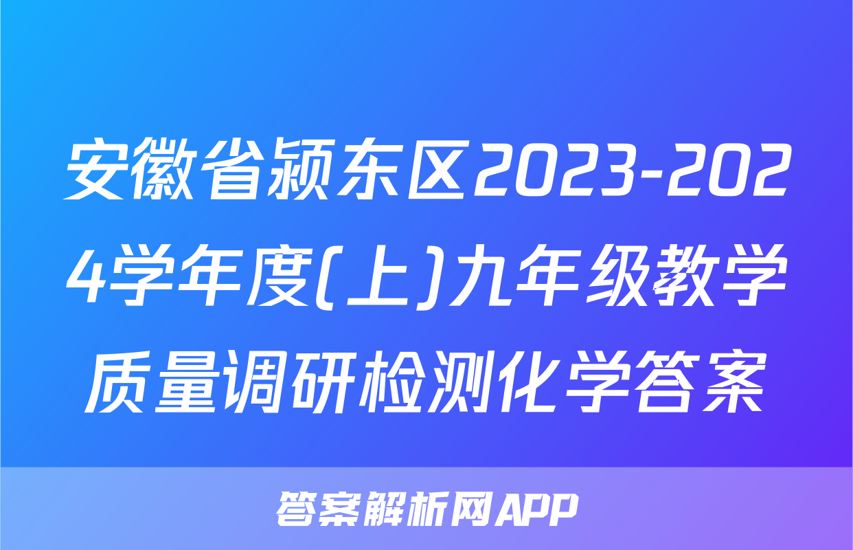 安徽省颍东区2023-2024学年度(上)九年级教学质量调研检测化学答案