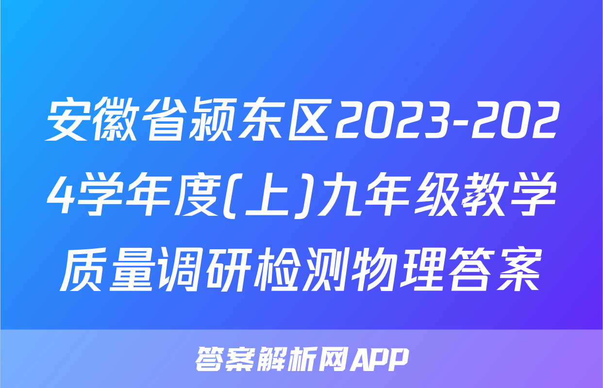 安徽省颍东区2023-2024学年度(上)九年级教学质量调研检测物理答案