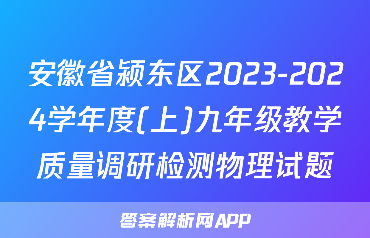 安徽省颍东区2023-2024学年度(上)九年级教学质量调研检测物理试题