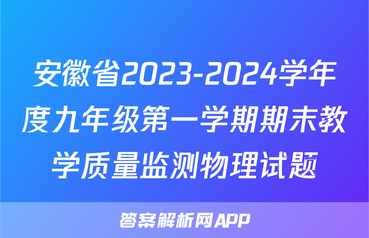 安徽省2023-2024学年度九年级第一学期期末教学质量监测物理试题
