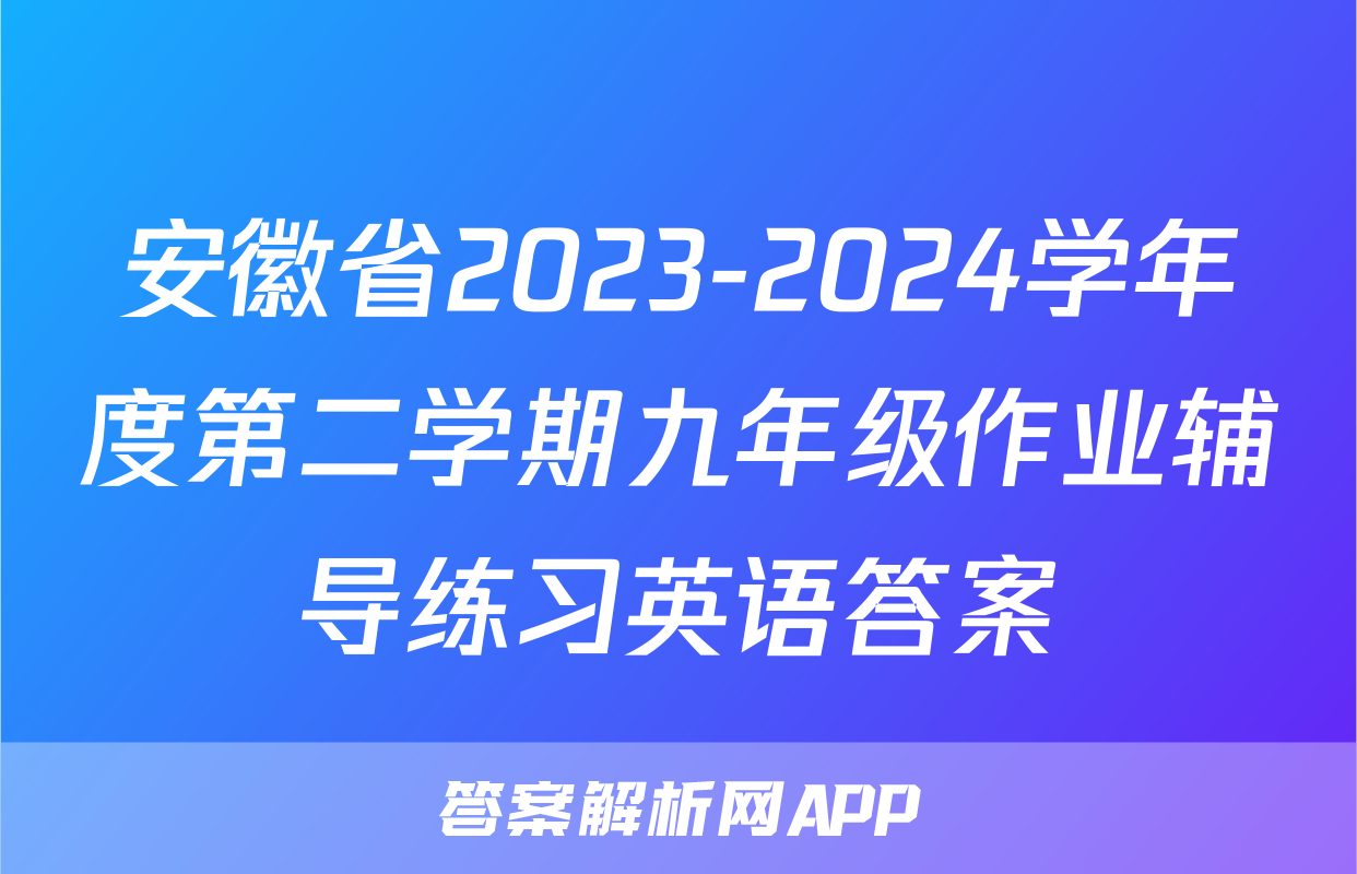 安徽省2023-2024学年度第二学期九年级作业辅导练习英语答案