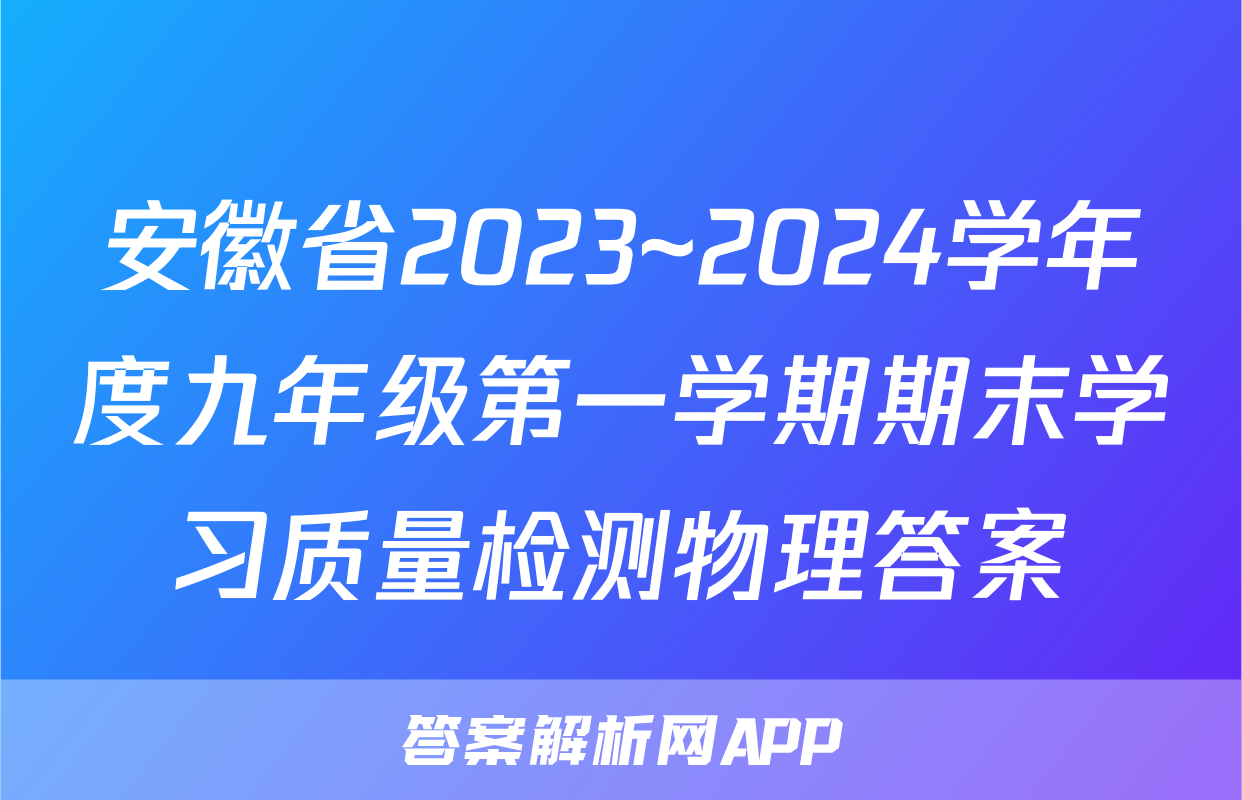 安徽省2023~2024学年度九年级第一学期期末学习质量检测物理答案