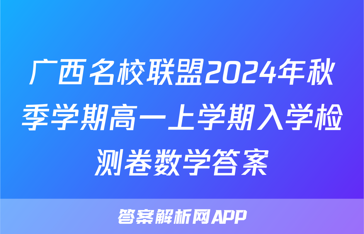 广西名校联盟2024年秋季学期高一上学期入学检测卷数学答案