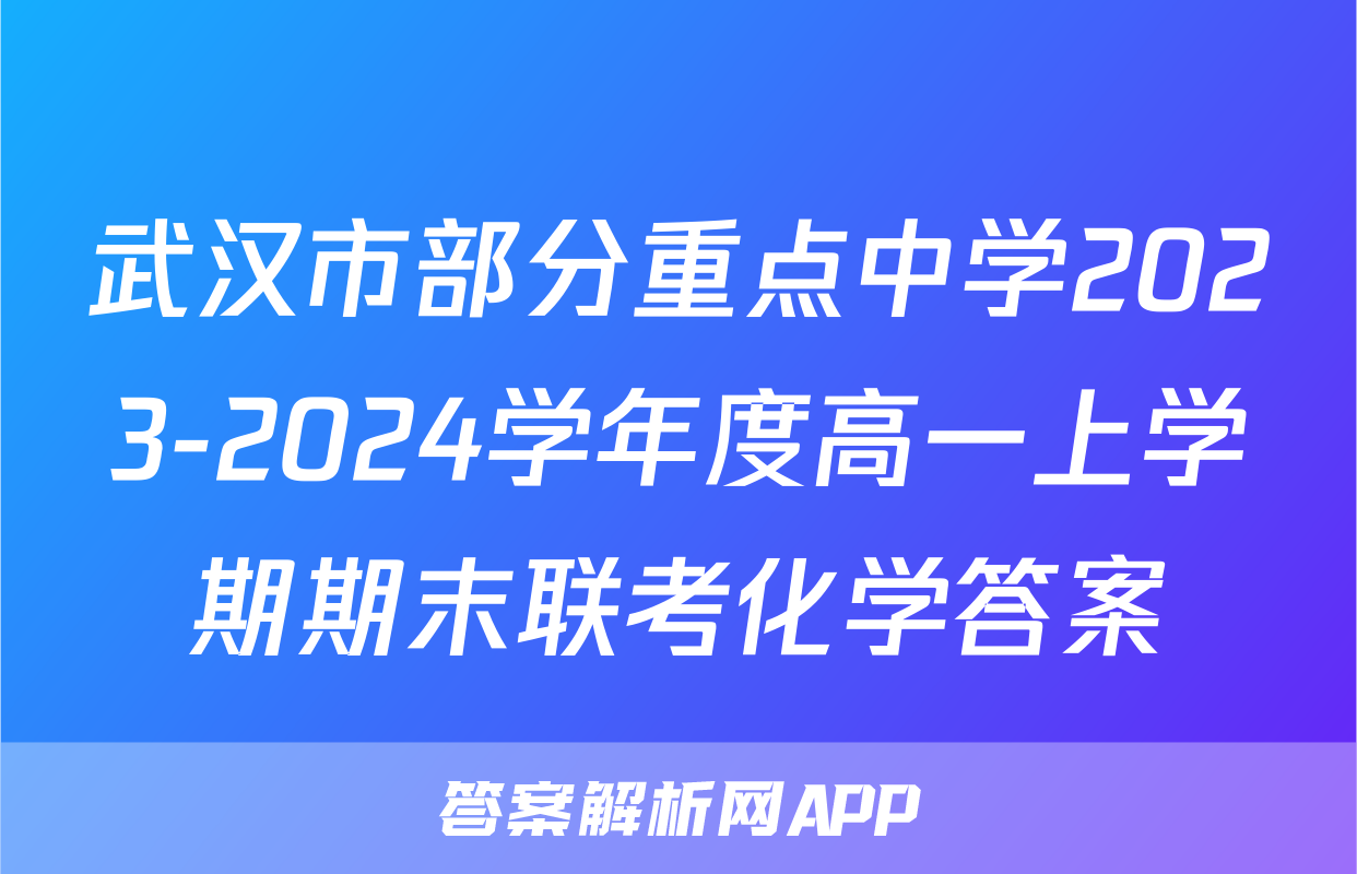 武汉市部分重点中学2023-2024学年度高一上学期期末联考化学答案