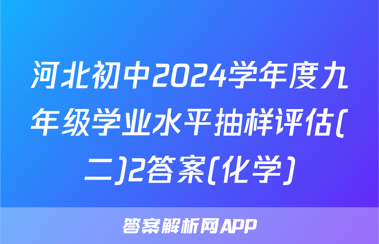 河北初中2024学年度九年级学业水平抽样评估(二)2答案(化学)