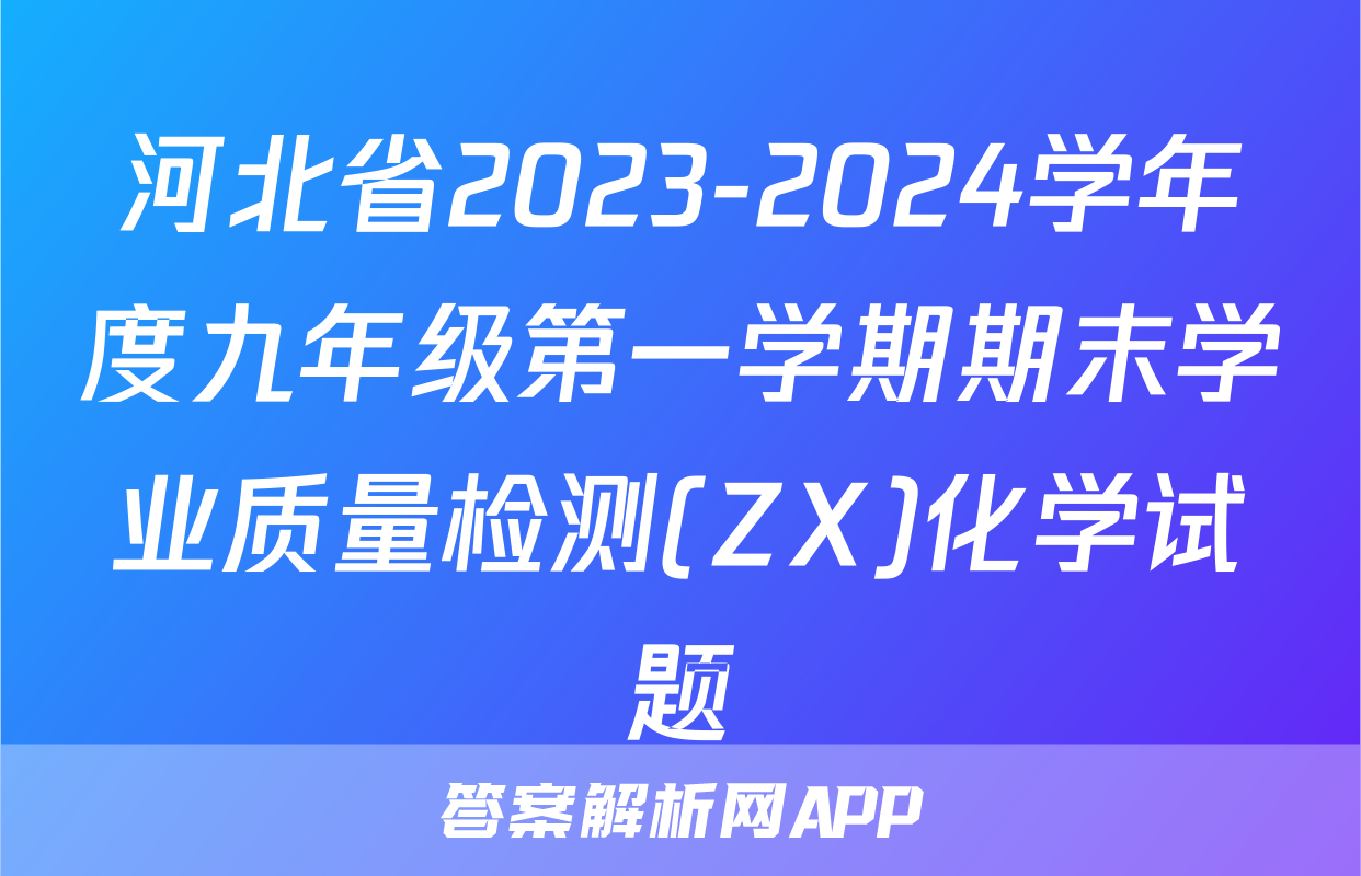 河北省2023-2024学年度九年级第一学期期末学业质量检测(ZX)化学试题