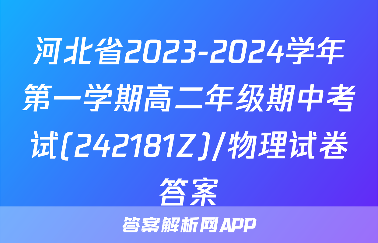 河北省2023-2024学年第一学期高二年级期中考试(242181Z)/物理试卷答案