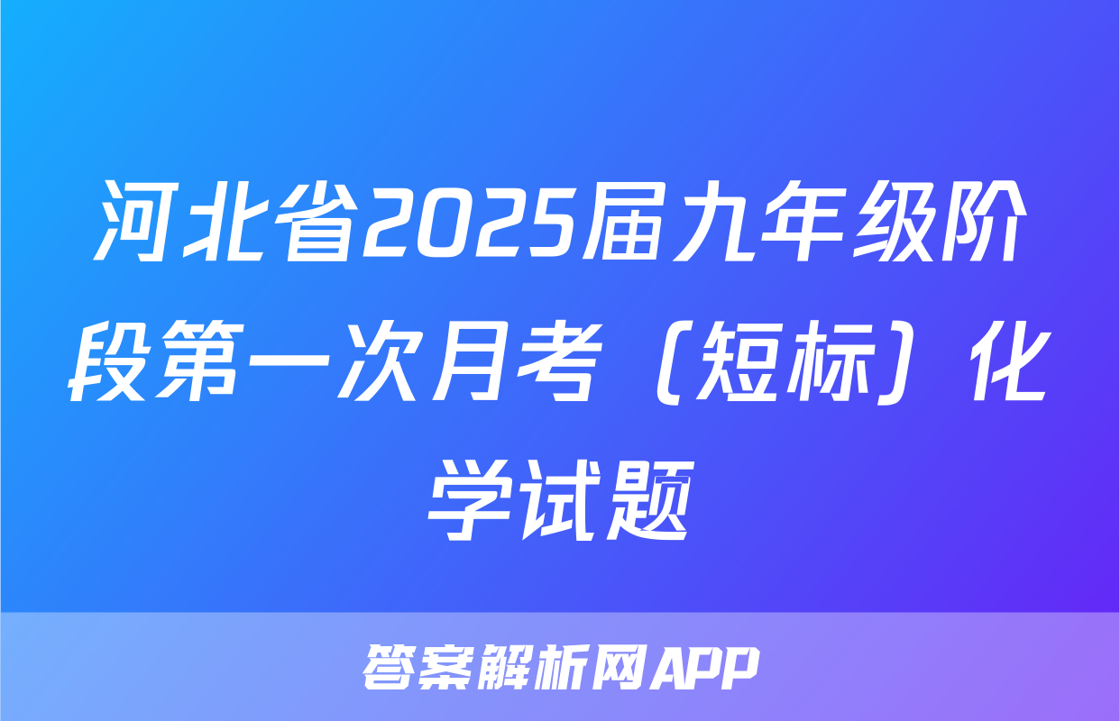 河北省2025届九年级阶段第一次月考（短标）化学试题