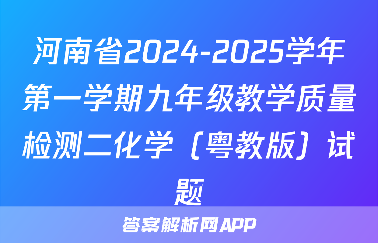 河南省2024-2025学年第一学期九年级教学质量检测二化学（粤教版）试题