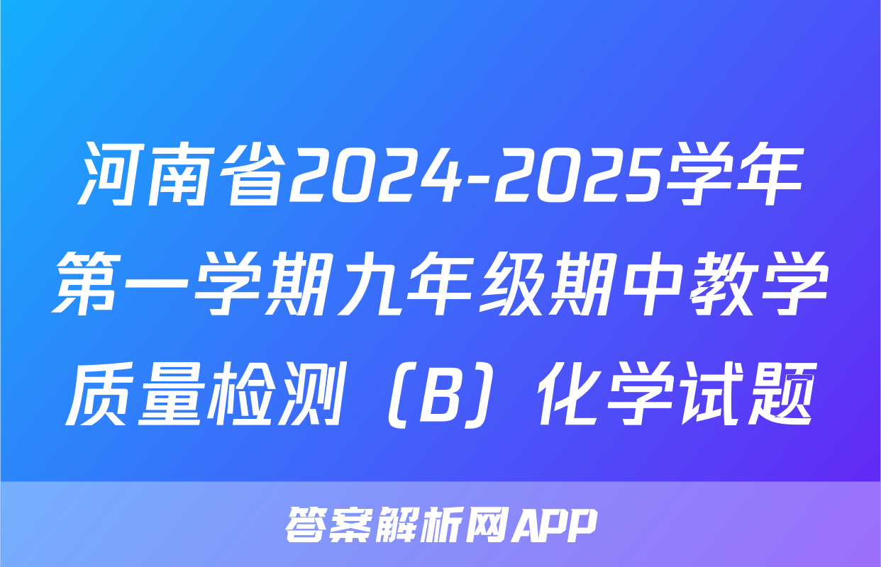 河南省2024-2025学年第一学期九年级期中教学质量检测（B）化学试题