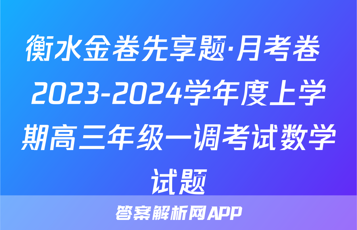 衡水金卷先享题·月考卷 2023-2024学年度上学期高三年级一调考试数学试题