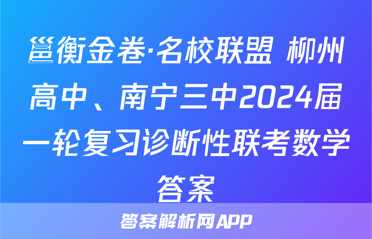 邕衡金卷·名校联盟 柳州高中、南宁三中2024届一轮复习诊断性联考数学答案