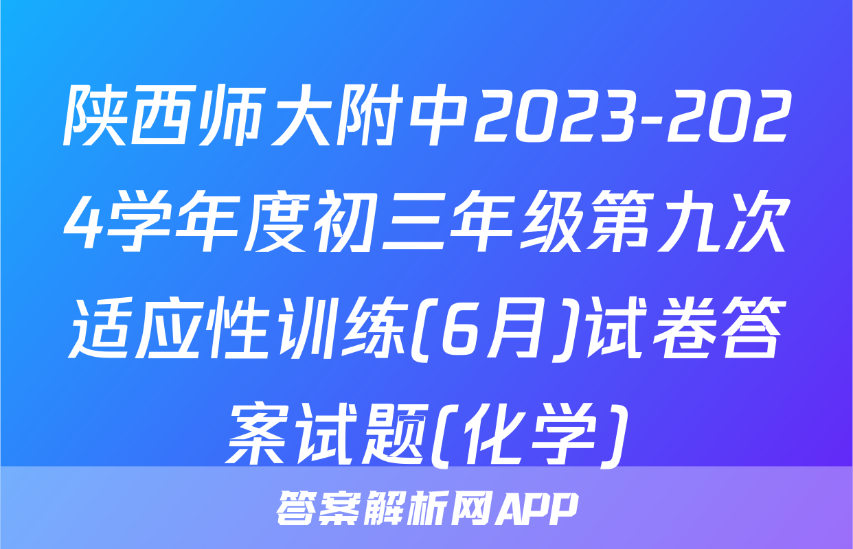 陕西师大附中2023-2024学年度初三年级第九次适应性训练(6月)试卷答案试题(化学)