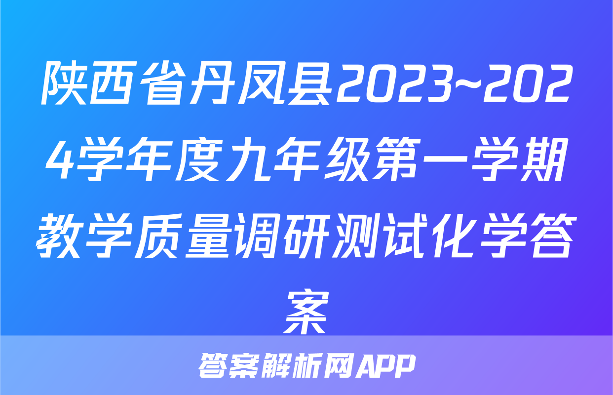 陕西省丹凤县2023~2024学年度九年级第一学期教学质量调研测试化学答案