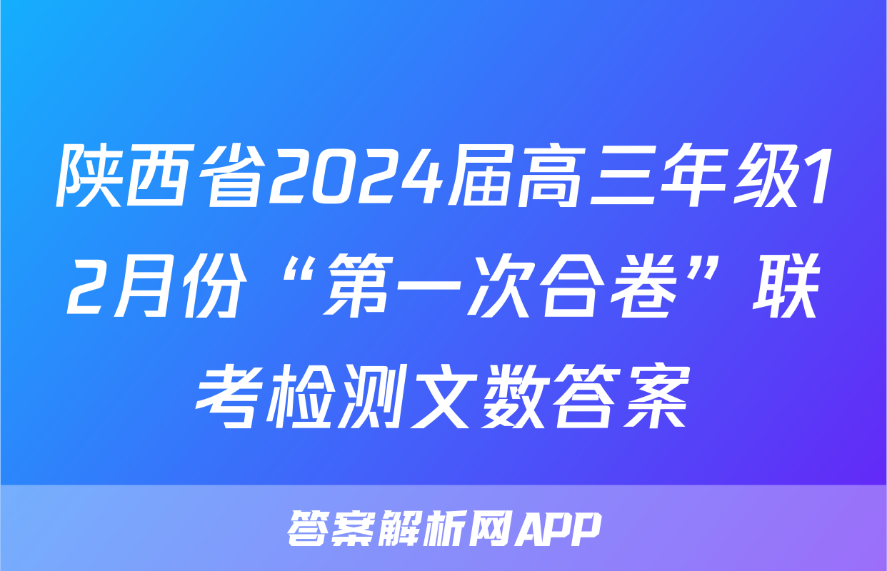 陕西省2024届高三年级12月份“第一次合卷”联考检测文数答案