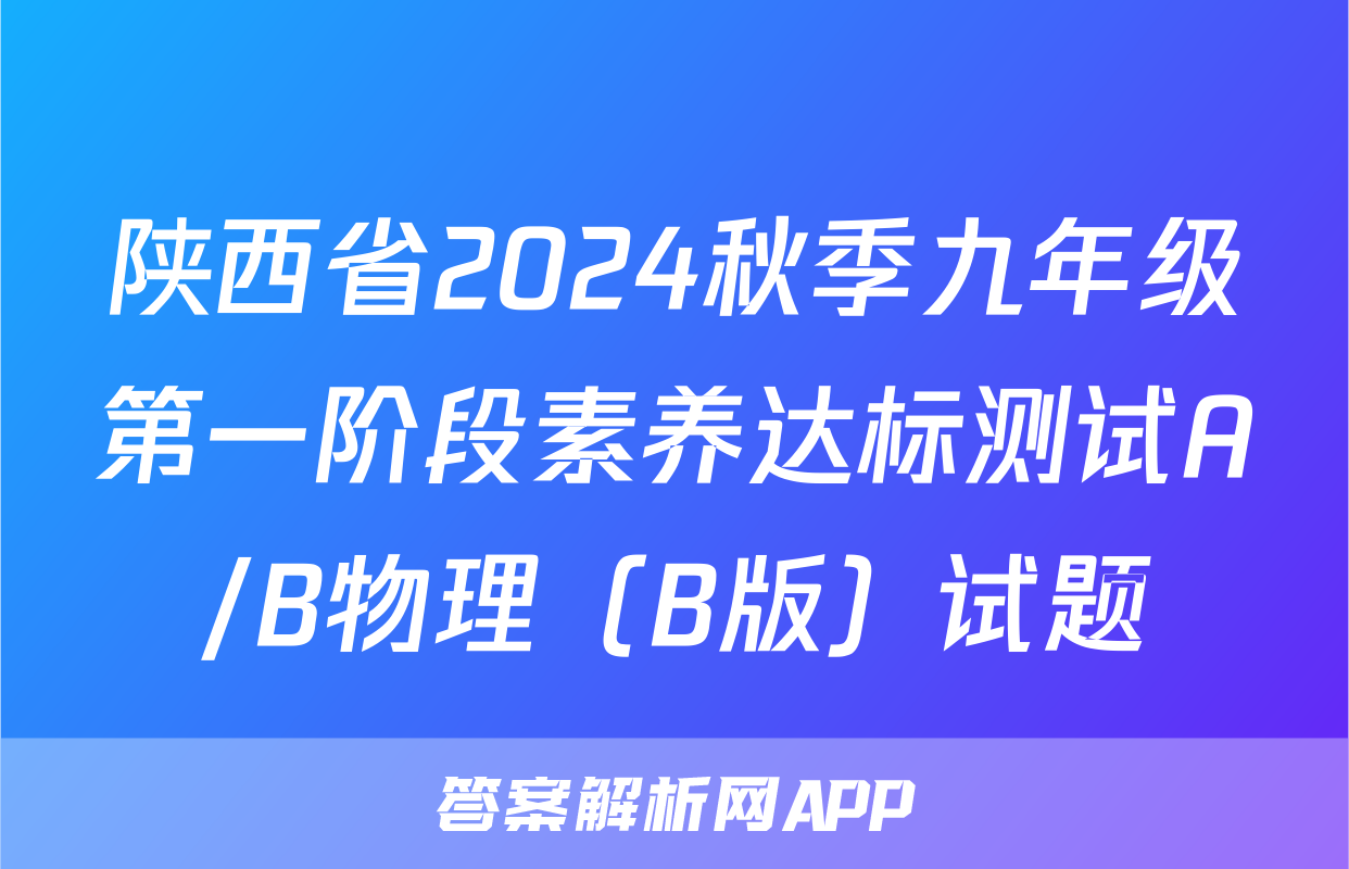 陕西省2024秋季九年级第一阶段素养达标测试A/B物理（B版）试题