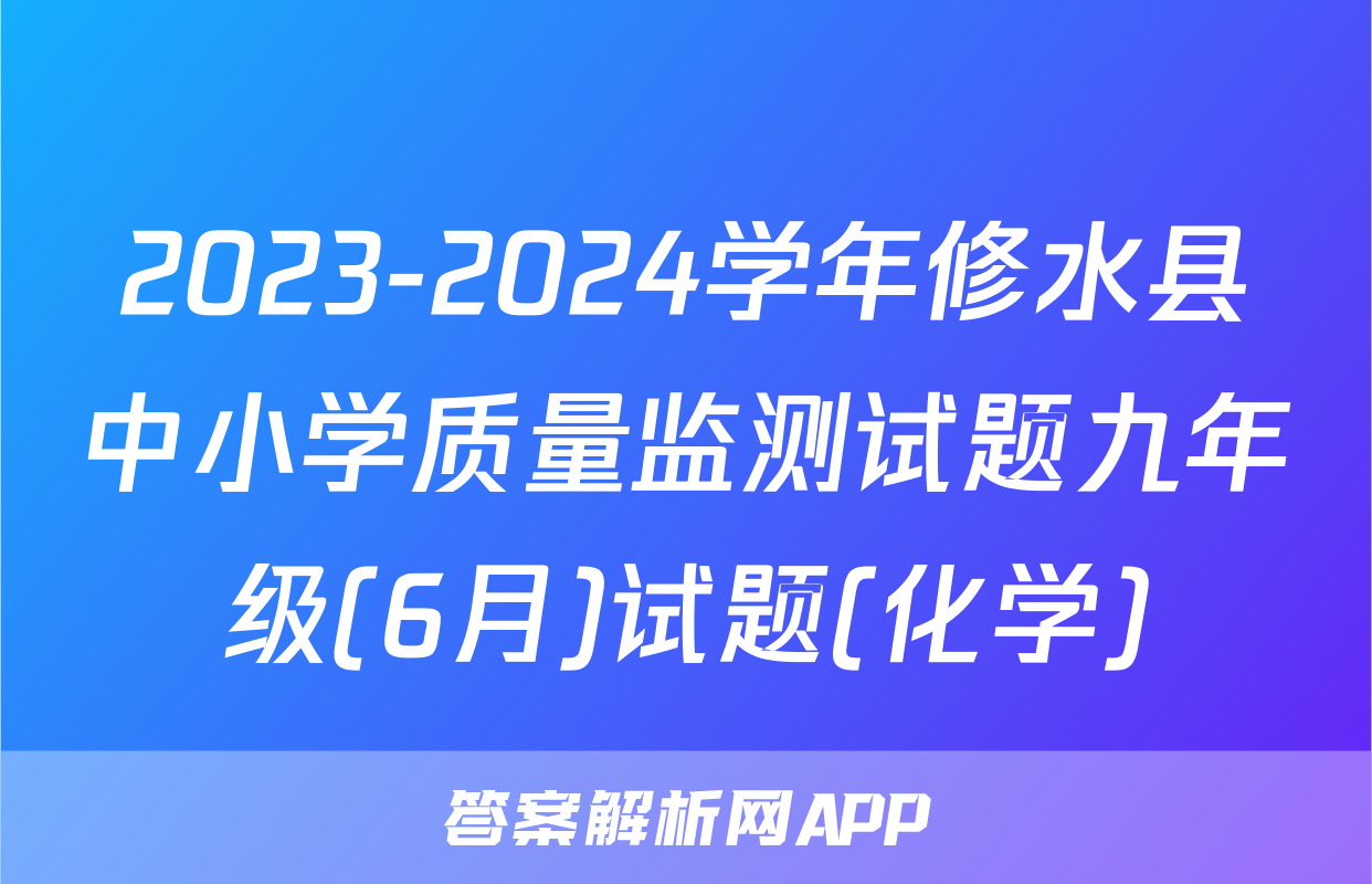 2023-2024学年修水县中小学质量监测试题九年级(6月)试题(化学)