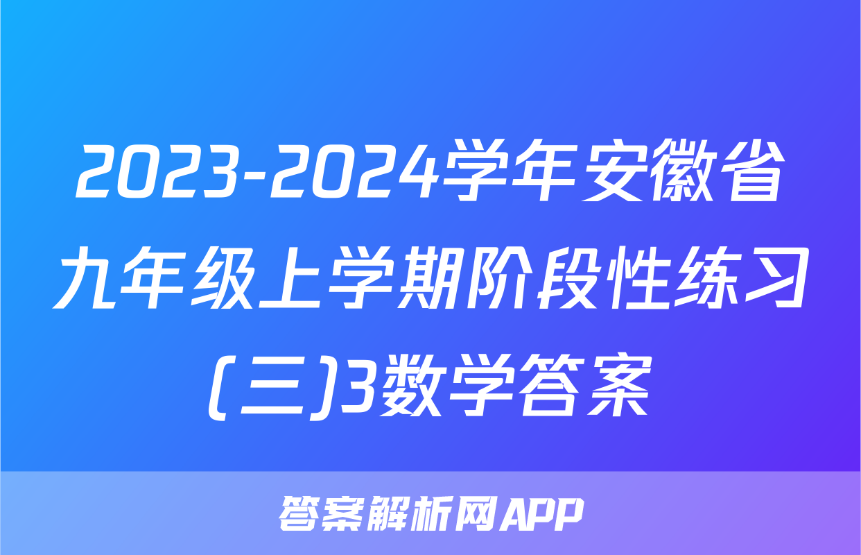 2023-2024学年安徽省九年级上学期阶段性练习(三)3数学答案