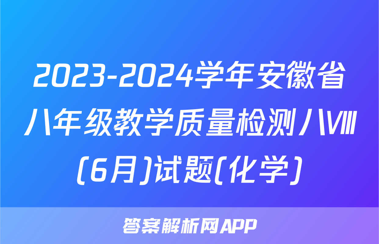 2023-2024学年安徽省八年级教学质量检测八Ⅷ(6月)试题(化学)
